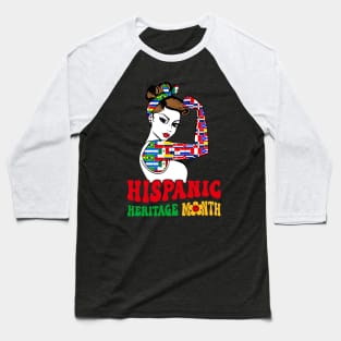 Groovy Hispanic Heritage Month Woman Latino Countries Flag Baseball T-Shirt